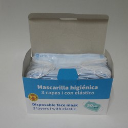 Mascarilla higiénica desechable, 50 ud.